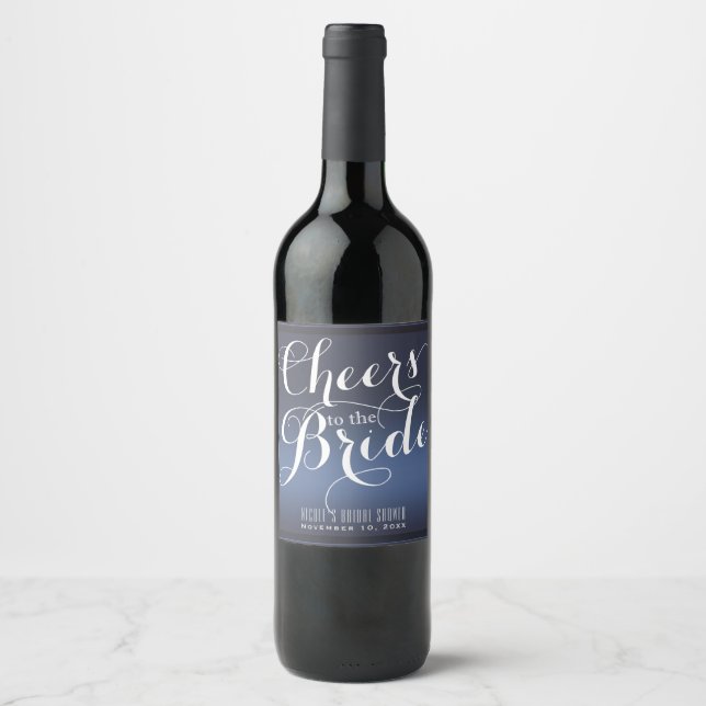 Navy Blue White CHEERS TO THE BRIDE Bridal Wine Label (Front)