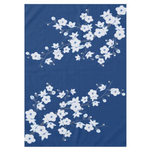 Navy Blue White Cherry Blossom  Tablecloth