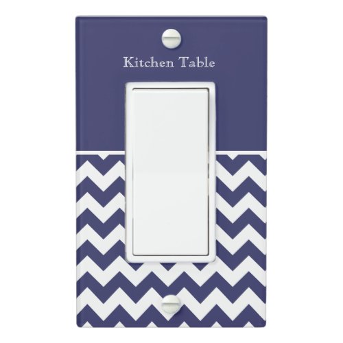 Navy Blue White Chevon your text Name Light Switch Cover