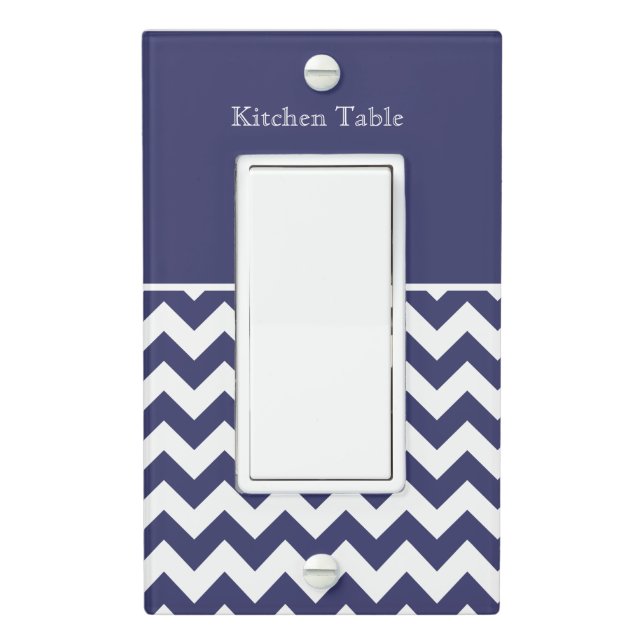 Navy Blue White Chevon your text Name Light Switch Cover (In Situ)