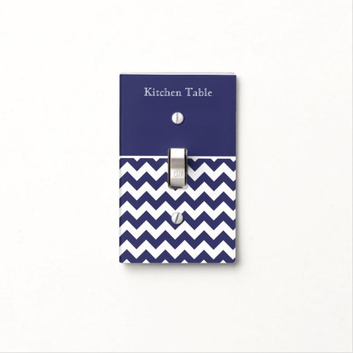 Navy Blue White Chevon your text Name Light Switch Cover