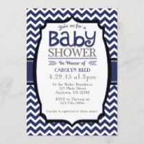 Navy Blue White Chevron Baby Shower Invitation