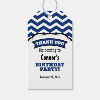 Navy Blue White Chevron Birthday Thank You Tags
