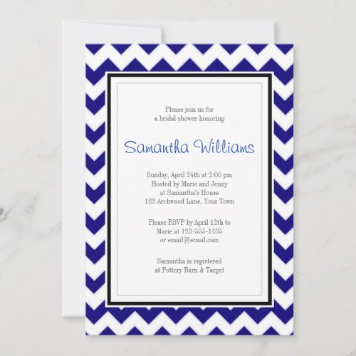 Navy Blue &amp; White Chevron Bridal Shower Custom Invites