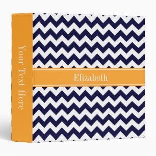 Navy Blue White Chevron Cantaloupe Name Monogram 3 Ring Binder