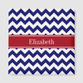 Navy Blue White Chevron Coral Red Name Monogram Magnet | Zazzle