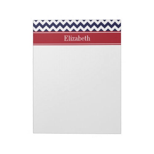 Navy Blue White Chevron Cranberry Name Monogram Notepad