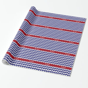 Navy Blue White Chevron Cranberry Name Monogram Gift Wrapping Paper