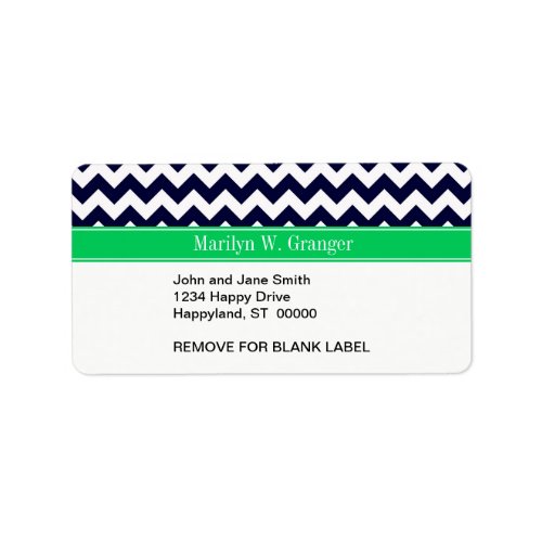 Navy Blue White Chevron Emerald Name Monogram Label