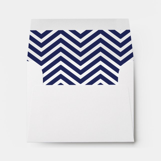 Navy Blue White Chevron Lined Envelope (Back (Bottom))