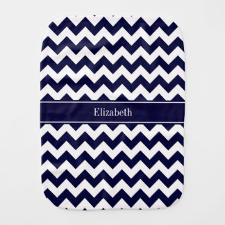 Navy Blue White Chevron Navy Name Monogram Burp Cloth