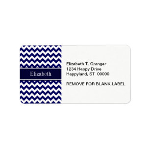 Navy Blue White Chevron Navy Name Monogram Label