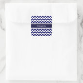Navy Blue White Chevron Navy Name Monogram Square Sticker (Bag)