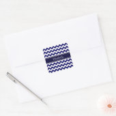 Navy Blue White Chevron Navy Name Monogram Square Sticker (Envelope)