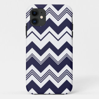 Navy Blue White Chevron Pattern iPhone 11 Case