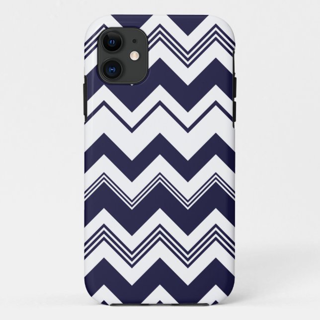 Navy Blue White Chevron Pattern Case-Mate iPhone Case (Back)