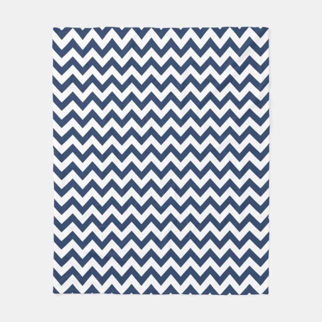 Navy Blue White Chevron Pattern Fleece Blanket (Front)