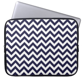 Navy Blue White Chevron Pattern Laptop Sleeve