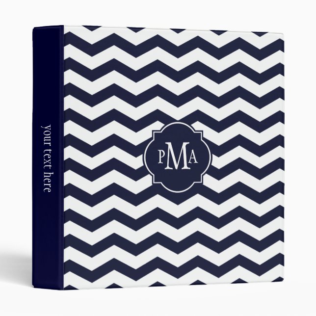 Navy Blue & White Chevron Pattern Monogram Binder (Front/Spine)