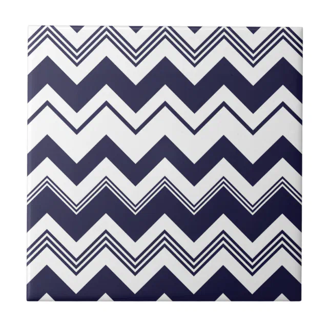 Navy Blue White Chevron Pattern Tile | Zazzle