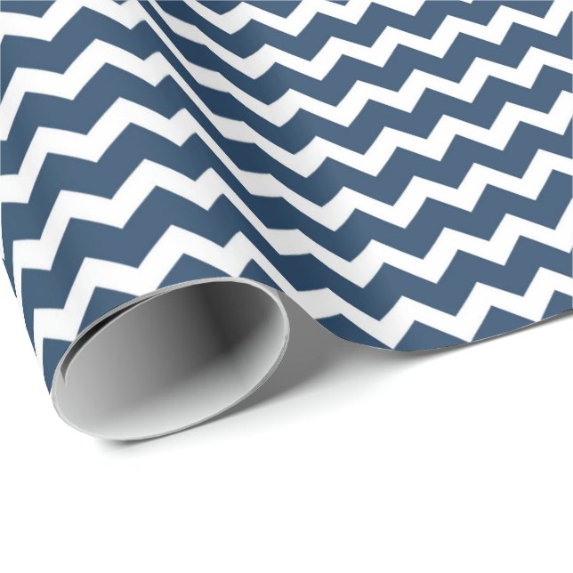 Navy Blue White Chevron Pattern Wrapping Paper (Roll Corner)