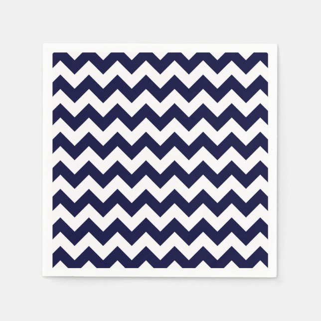 Navy Blue White Chevron Zig-Zag Pattern Napkins (Front)