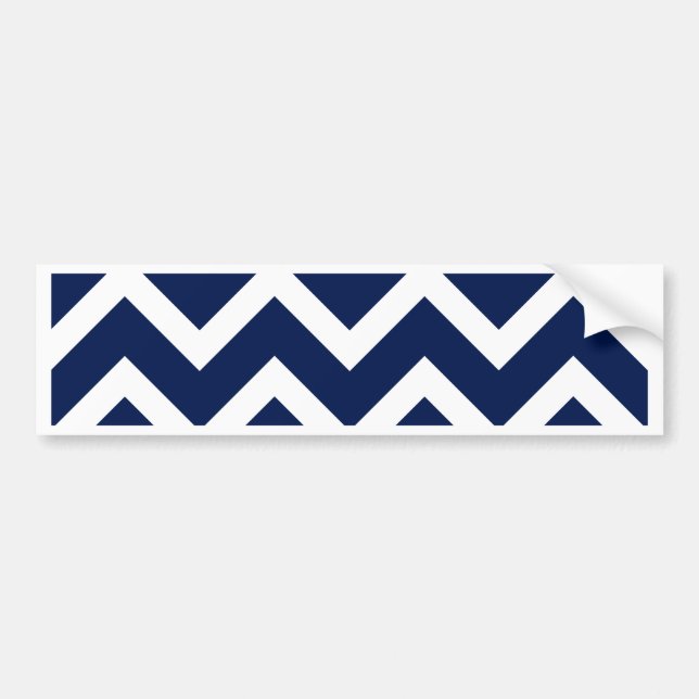 Navy Blue & White Chevron Zigzag Pattern Bumper Sticker (Front)