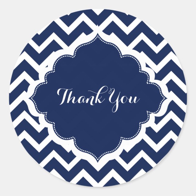 Navy Blue & White Chevron Zigzag Pattern Classic Round Sticker (Front)