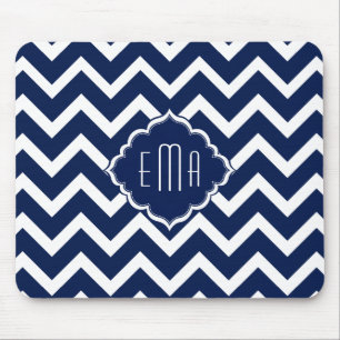 Navy Blue & White Chevron Zigzag Pattern Mouse Pad