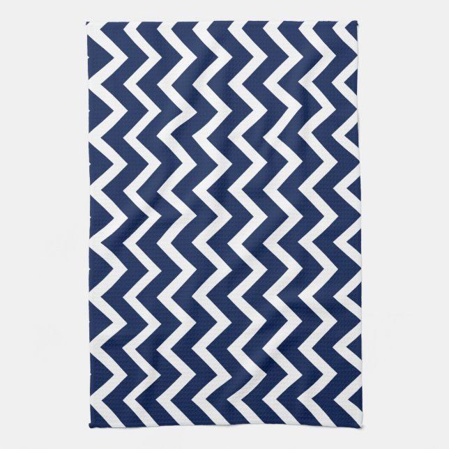 Navy Blue & White Chevron Zigzag Pattern Towel (Vertical)