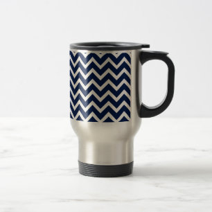 Navy Blue & White Chevron Zigzag Pattern Travel Mug