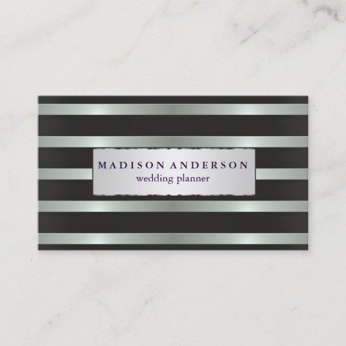 Navy Blue  White Chic Stripes in Gold Business Ca Business Card