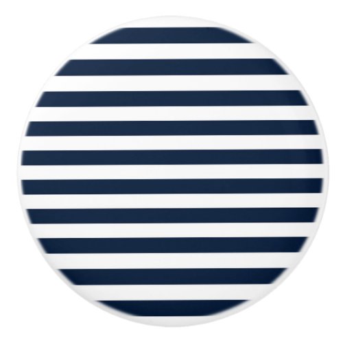 Navy Blue  White Chic Stripes Striped Dresser Ceramic Knob