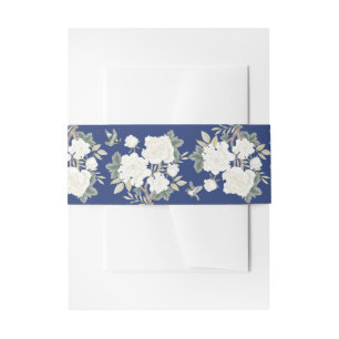 Navy Blue White Chinoiserie Floral Wedding Invitation Belly Band