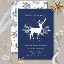 Navy Blue White Christmas Deer Evergreen Scandi