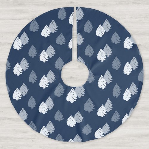Navy Blue White Christmas Tree Pattern Brushed Polyester Tree Skirt