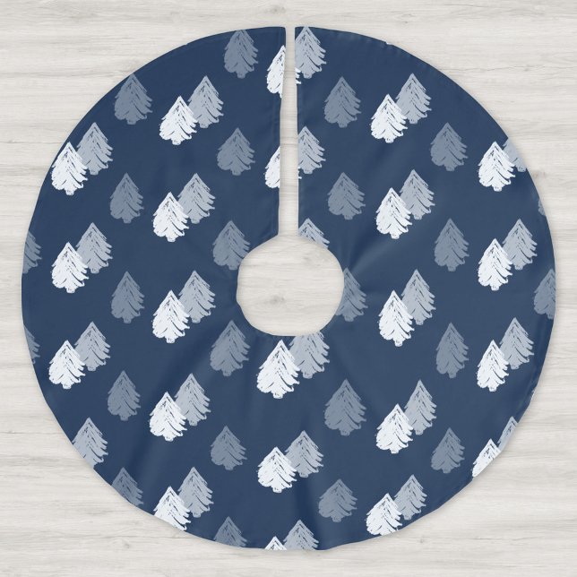 Navy Blue White Christmas Tree Pattern Brushed Polyester Tree Skirt (Creator Uploaded)