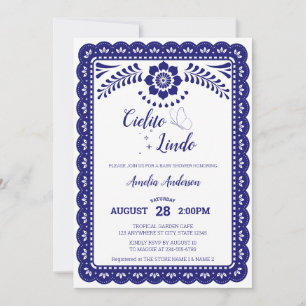 Navy Blue & White Cielito Lindo Talave Baby Shower Invitation