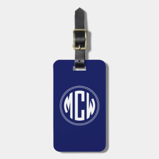 Navy Blue White Circle Monogram DIY BG Luggage Tag