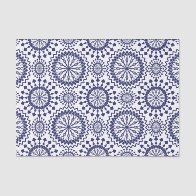 Navy Blue White Circle Pattern Tissue Paper (Front)