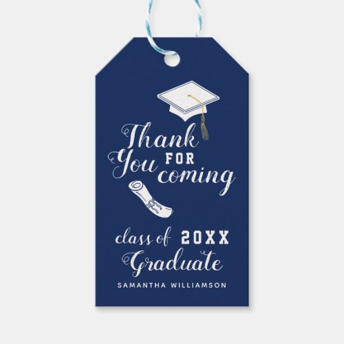Navy Blue White Class of 2024 Graduation Thank You Gift Tags