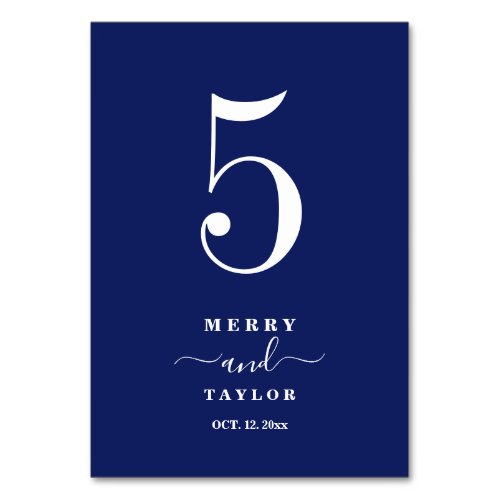 Navy Blue  White Classic simple Copper Wedding Table Number