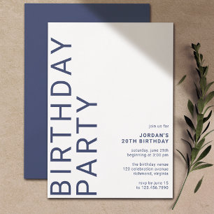 Navy Blue & White Cool Modern Any Age Birthday Invitation
