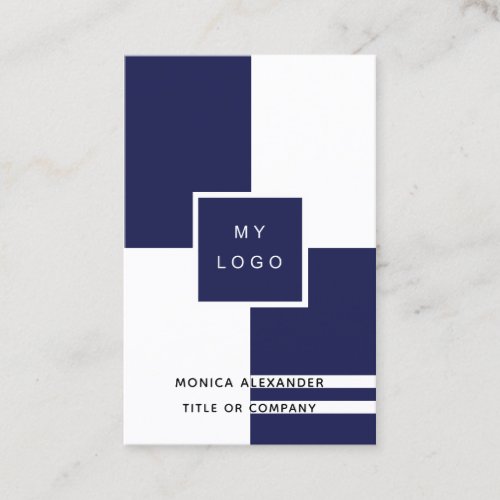 Navy blue white corporate logo QR code Business Card