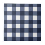 Navy Blue White Cottagecore Gingham Check Plaid Ceramic Tile<br><div class="desc">Modern spring picnic trend,  with gingham plaid tartan pattern in navy blue & white colors.</div>