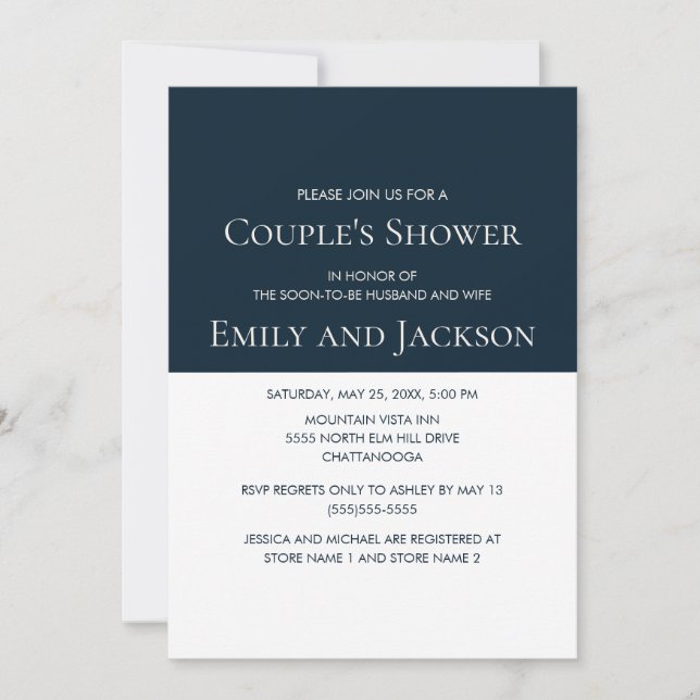 Navy Blue White Couple's Bridal Shower Invitation (Front)