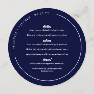 Navy Blue White Curved Names Round Menu