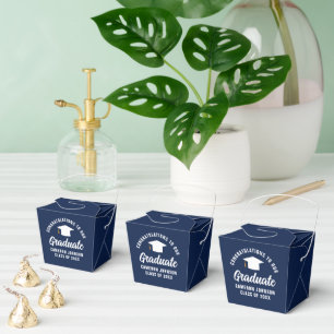 Navy Blue White Custom Graduation Party Fortune Favor Boxes