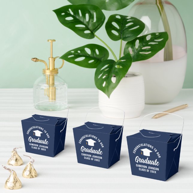 Navy Blue White Custom Graduation Party Fortune Favor Boxes (Multiple)