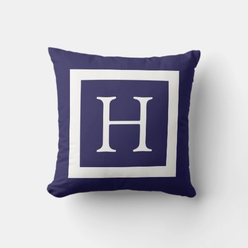 Navy Blue White Custom Monogram Throw Pillow